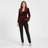 Aelith - Women's Velvet Tailored Blazer with Gold-Tone Button