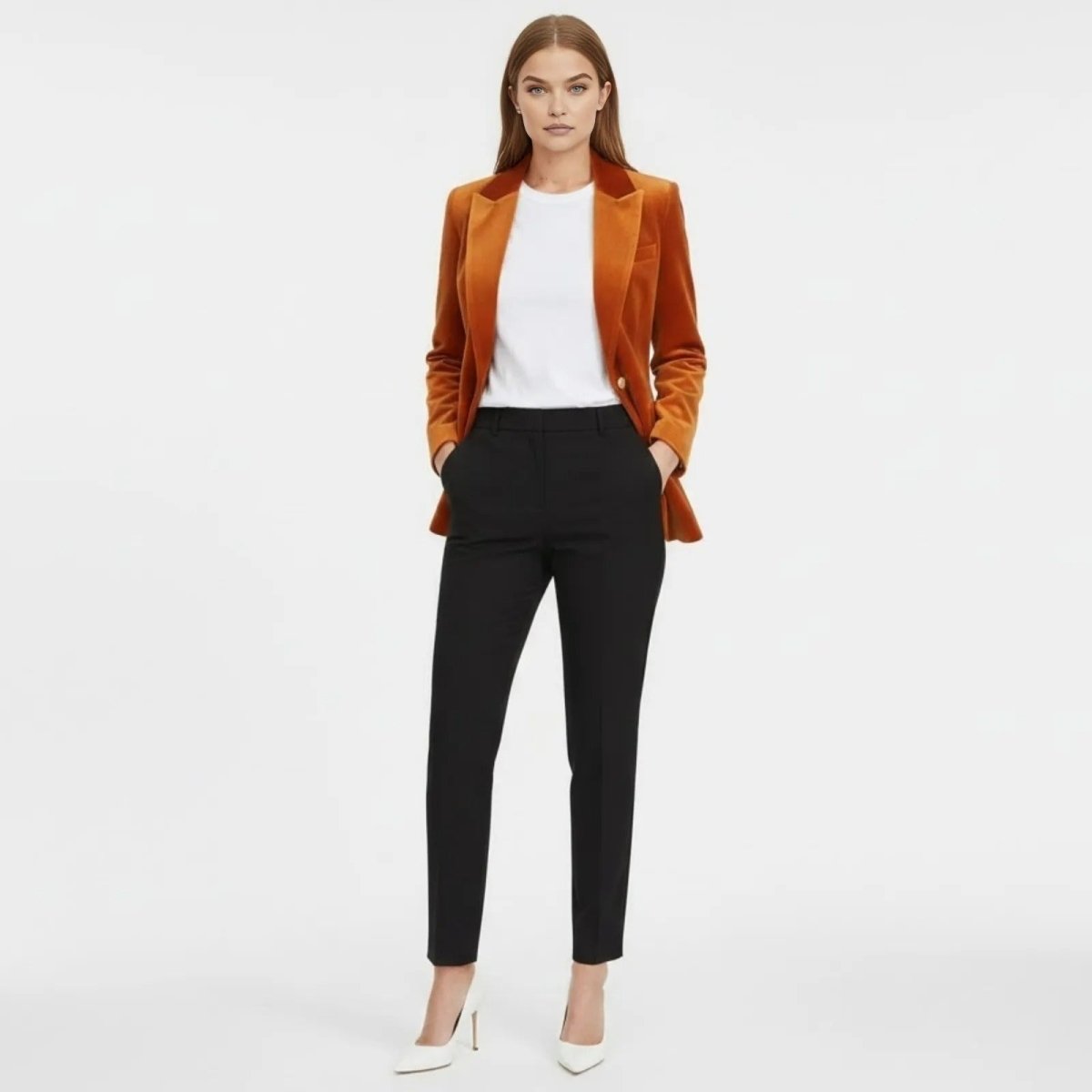 Aelith - Women's Velvet Tailored Blazer with Gold-Tone Button