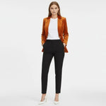Aelith - Women's Velvet Tailored Blazer with Gold-Tone Button