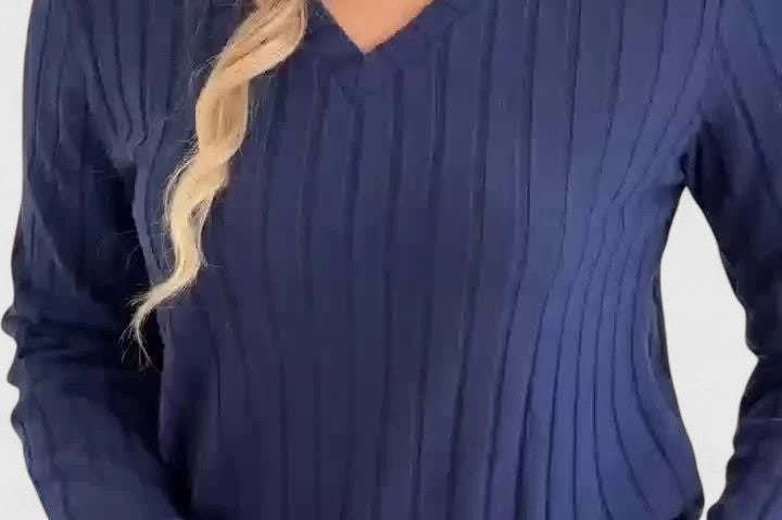 Women's Ribbed V-Neck Sweater | Warm Classic Pullover