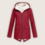 Agatha - Women's Hooded Rain Jacket with Sherpa Lining - Red