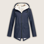Agatha - Women's Hooded Rain Jacket with Sherpa Lining - Navy