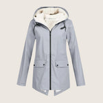 Agatha - Women's Hooded Rain Jacket with Sherpa Lining - Gray