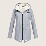 Agatha - Women's Hooded Rain Jacket with Sherpa Lining - Gray
