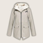 Agatha - Women's Hooded Rain Jacket with Sherpa Lining - Beige