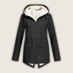 Agatha - Women's Hooded Rain Jacket with Sherpa Lining - Black