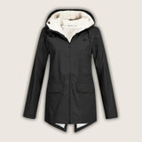Agatha - Women's Hooded Rain Jacket with Sherpa Lining - Black