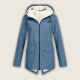 Agatha - Women's Hooded Rain Jacket with Sherpa Lining - Blue