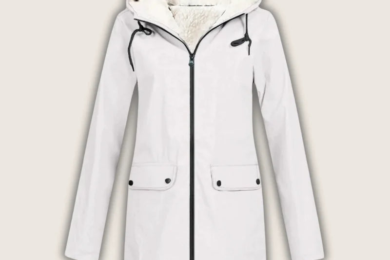Agatha - Women's Hooded Rain Jacket with Sherpa Lining - White