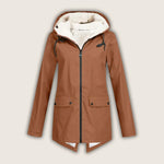 Agatha - Women's Hooded Rain Jacket with Sherpa Lining - Burnt Orange