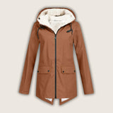 Agatha - Women's Hooded Rain Jacket with Sherpa Lining - Burnt Orange