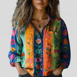 Agneta - Women's Patchwork Print Button-Down Shirt - Multi