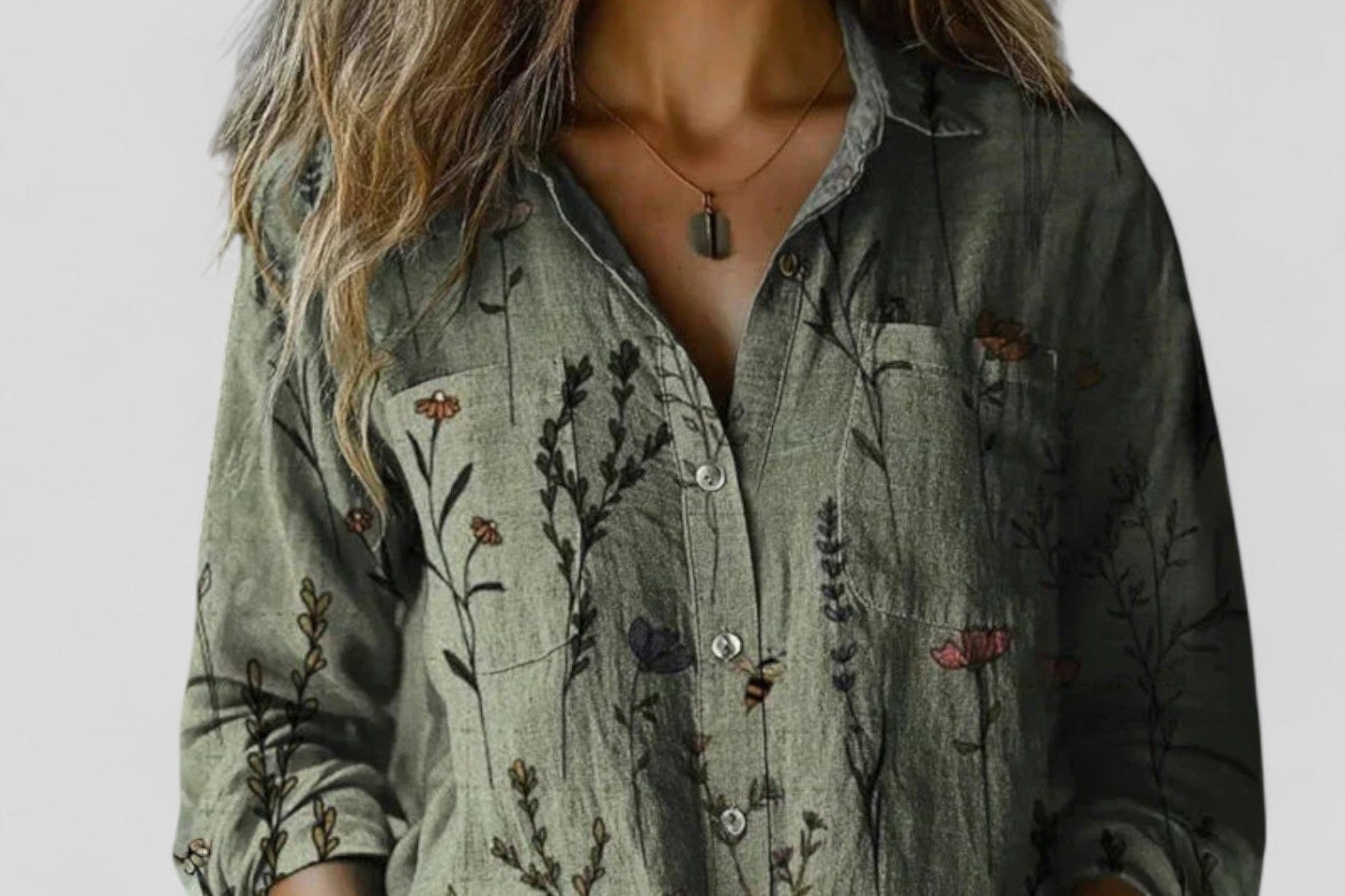 Agneta - Women's Patchwork Print Button-Down Shirt - Green