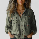Agneta - Women's Patchwork Print Button-Down Shirt - Green