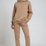 Ailbhe - Women's Hooded Sweatshirt and Jogger Set - Beige