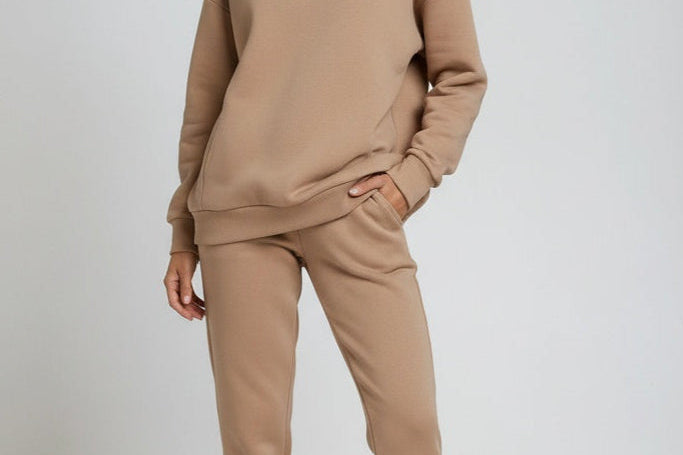 Ailbhe - Women's Hooded Sweatshirt and Jogger Set - Beige