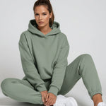 Ailbhe - Women's Hooded Sweatshirt and Jogger Set - Olive Green