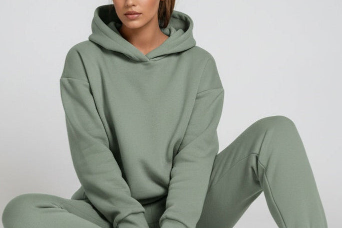 Ailbhe - Women's Hooded Sweatshirt and Jogger Set - Olive Green