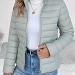 Aisling - Women's Quilted Puffer Jacket with Stand Collar - Green