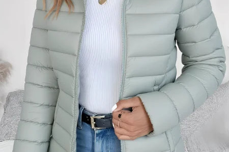 Aisling - Women's Quilted Puffer Jacket with Stand Collar - Green