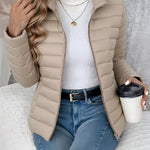 Aisling - Women's Quilted Puffer Jacket with Stand Collar - Beige
