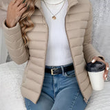 Aisling - Women's Quilted Puffer Jacket with Stand Collar - Beige