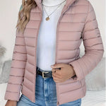 Aisling - Women's Quilted Puffer Jacket with Stand Collar - Pink