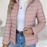 Aisling - Women's Quilted Puffer Jacket with Stand Collar - Pink