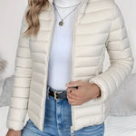 Aisling - Women's Quilted Puffer Jacket with Stand Collar - Cream