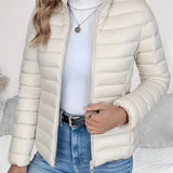 Aisling - Women's Quilted Puffer Jacket with Stand Collar - Cream