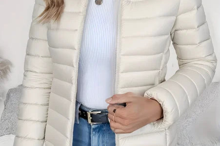 Aisling - Women's Quilted Puffer Jacket with Stand Collar - Cream