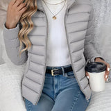 Aisling - Women's Quilted Puffer Jacket with Stand Collar - Gray