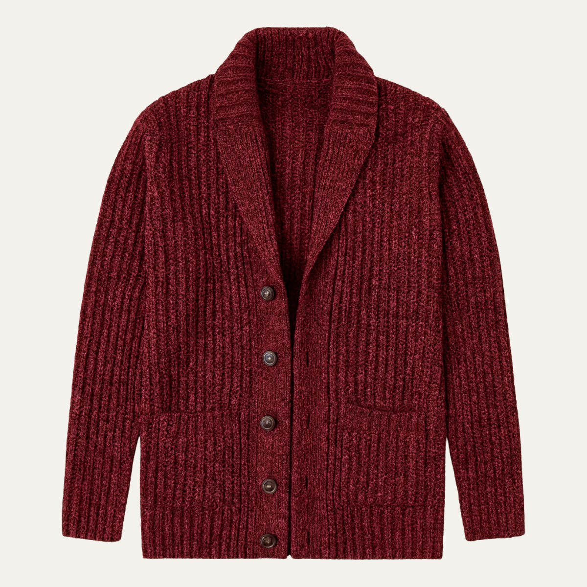 Alan - Men's Chunky Knit Shawl Collar Cardigan - Red