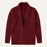 Alan - Men's Chunky Knit Shawl Collar Cardigan - Red