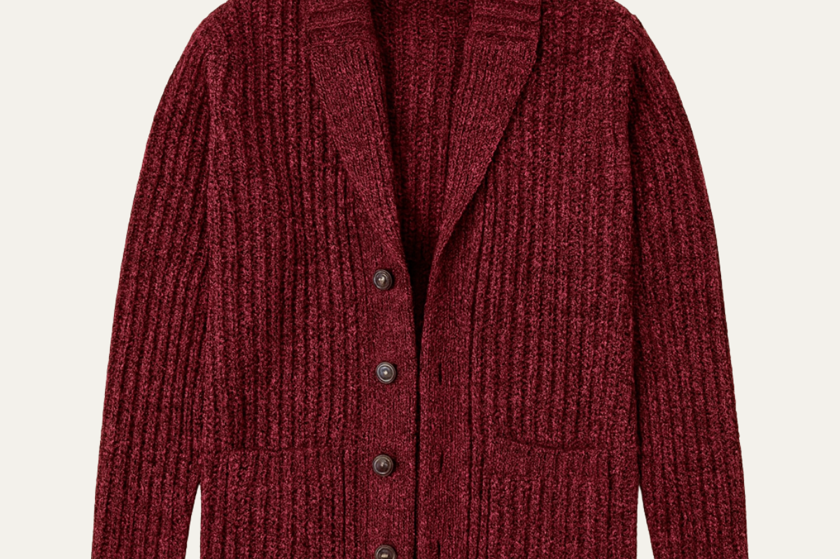 Alan - Men's Chunky Knit Shawl Collar Cardigan - Red