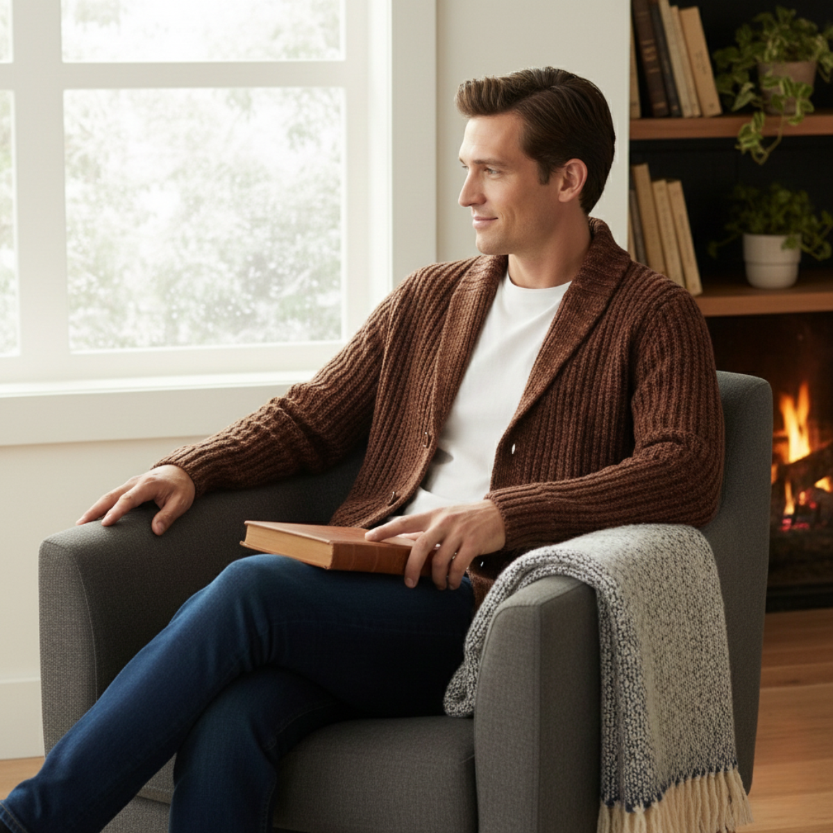 Alan - Men's Chunky Knit Shawl Collar Cardigan