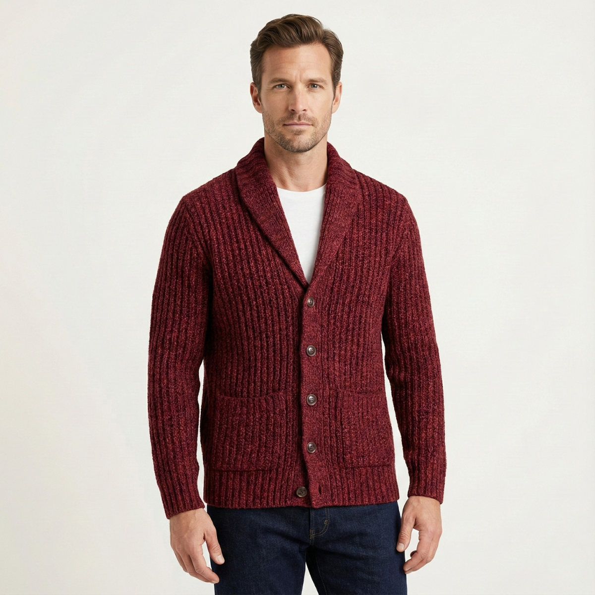 Alan - Men's Chunky Knit Shawl Collar Cardigan