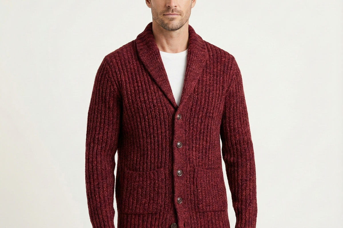 Alan - Men's Chunky Knit Shawl Collar Cardigan