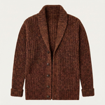Alan - Men's Chunky Knit Shawl Collar Cardigan - Brown