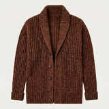 Alan - Men's Chunky Knit Shawl Collar Cardigan - Brown