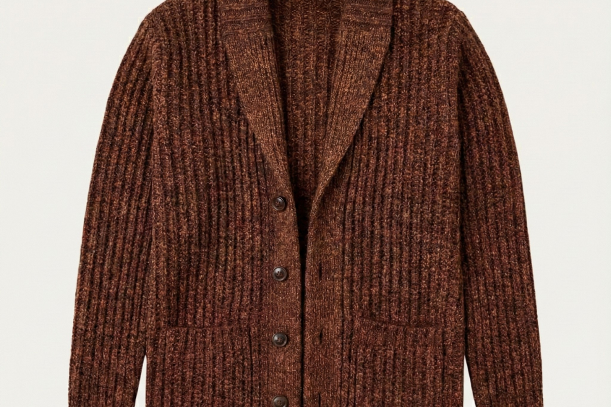 Alan - Men's Chunky Knit Shawl Collar Cardigan - Brown