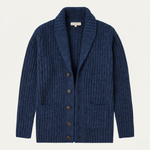 Alan - Men's Chunky Knit Shawl Collar Cardigan - Navy Blue