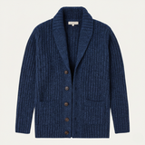 Alan - Men's Chunky Knit Shawl Collar Cardigan - Navy Blue