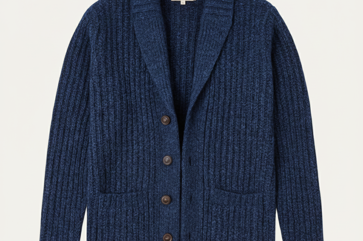 Alan - Men's Chunky Knit Shawl Collar Cardigan - Navy Blue