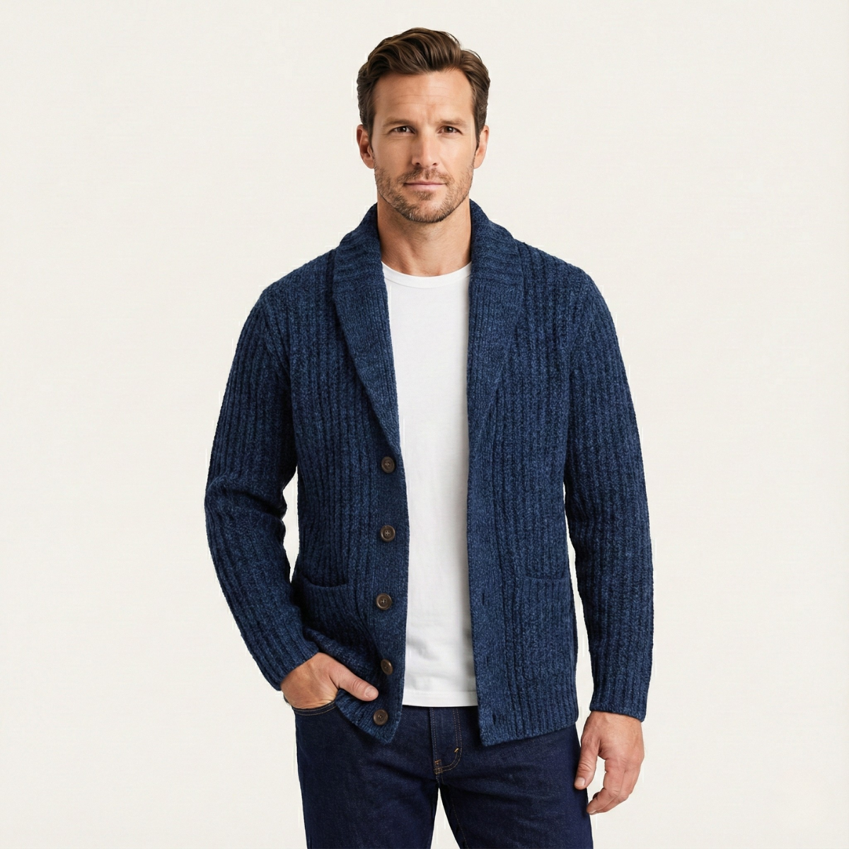 Alan - Men's Chunky Knit Shawl Collar Cardigan