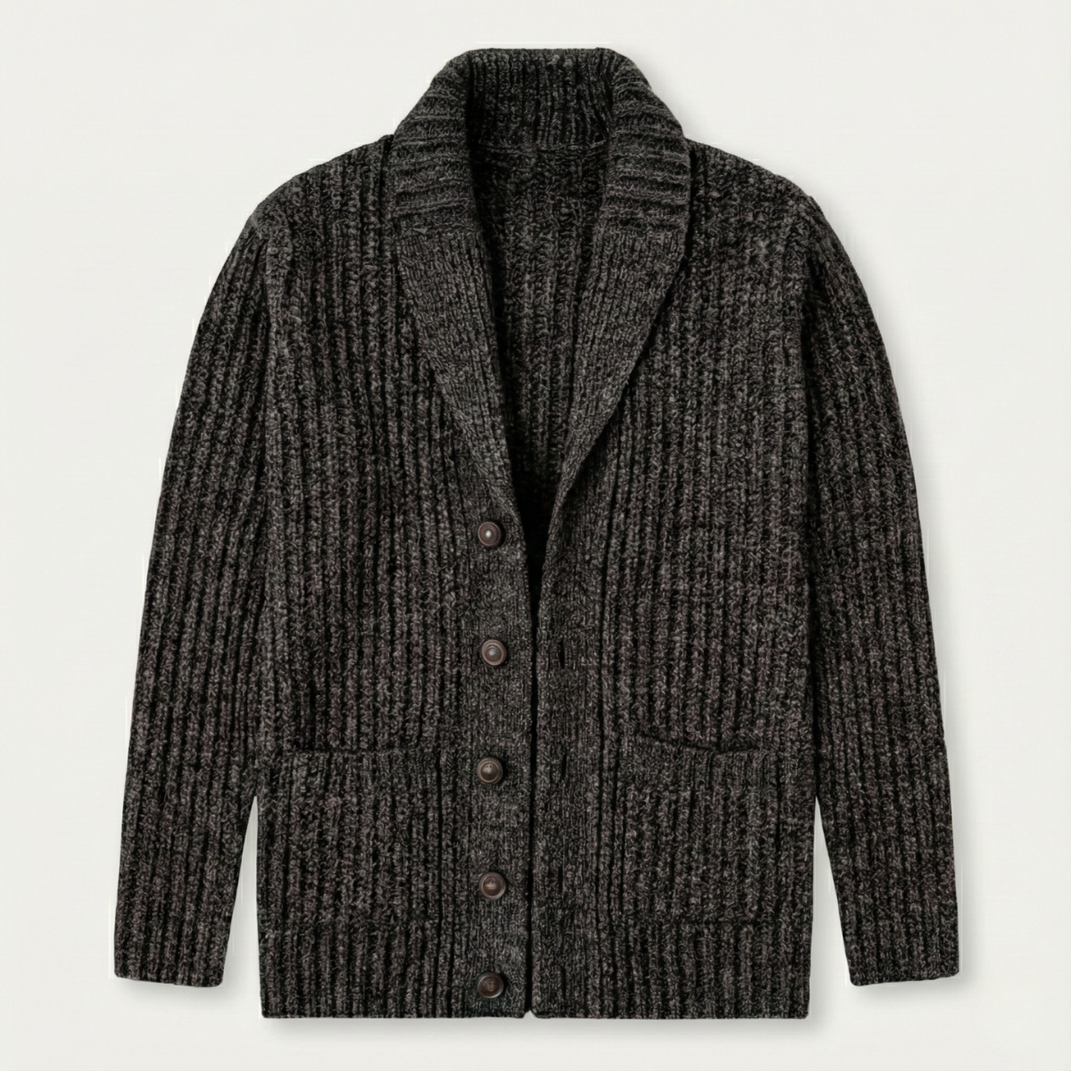 Alan - Men's Chunky Knit Shawl Collar Cardigan - Dark Gray