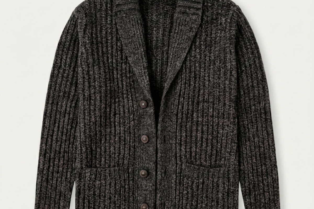 Alan - Men's Chunky Knit Shawl Collar Cardigan - Dark Gray