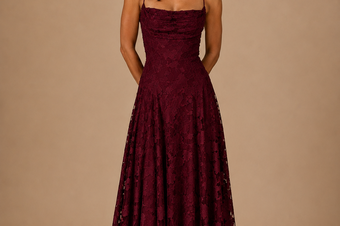 Alanis - Women's Backless Sleeveless Maxi Wedding Guest Dress - Burgundy