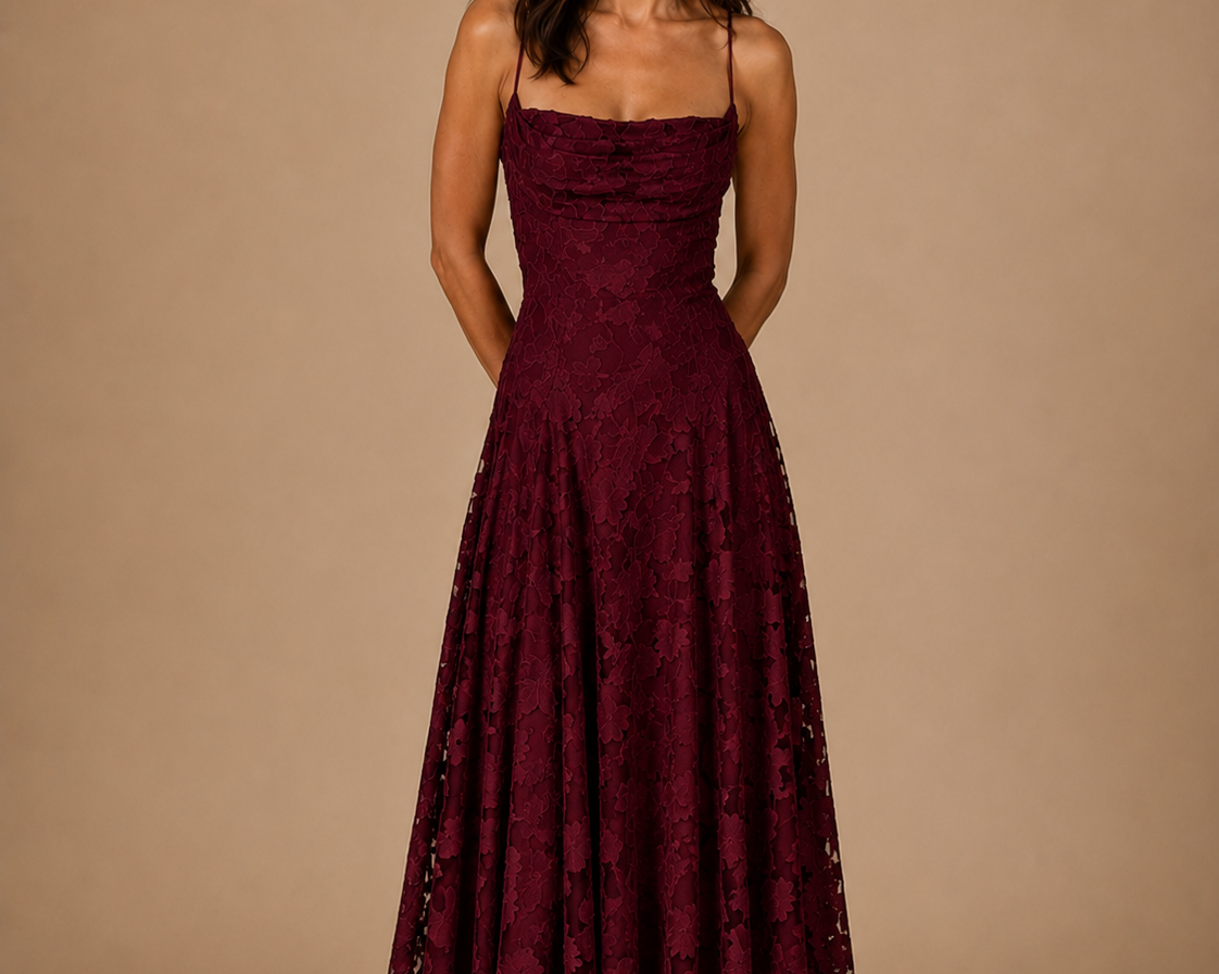 Alanis - Women's Backless Sleeveless Maxi Wedding Guest Dress - Burgundy