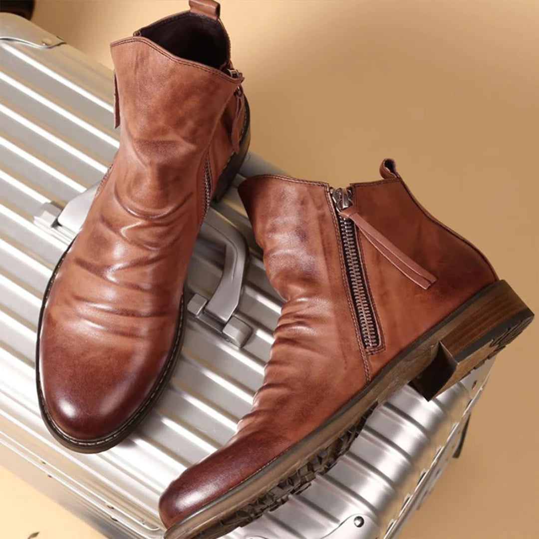 Alastair - Men's Leather Zip Ankle Boots - Auburn